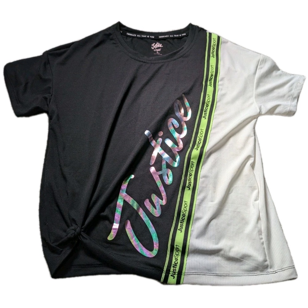 Justice Sports Girls T-Shirt Top Justice Foil Graphic Logo T-Shirt Size L 12-14